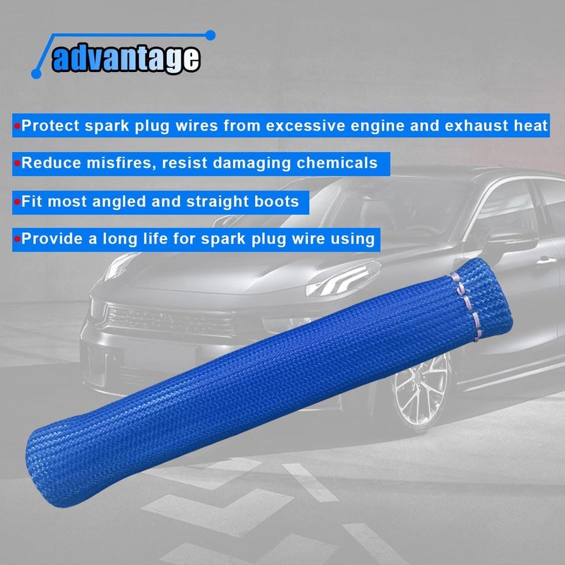 BDZMC 8PCS Spark Plug Wire Heat Shield Sleeve, 1500° Spark Plug Wire Cover Wrap for SBC BBC 350 454, 6 Inch Spark Plug Boot Protector Sleeve, Universal Sleeve Cover Replacement for Most Cars (Blue) - Image 4
